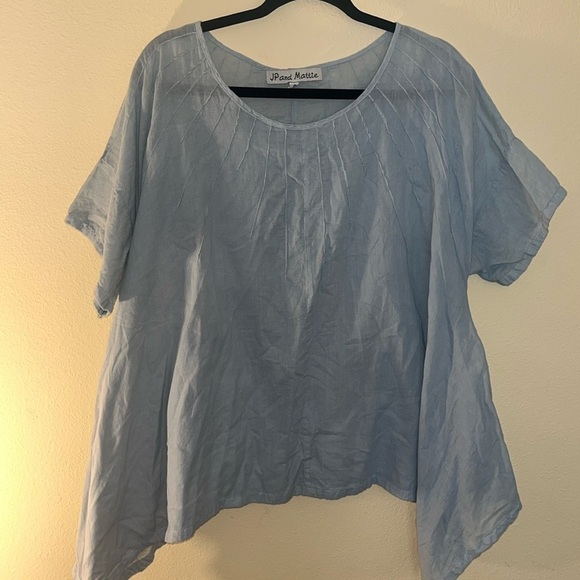 JP and Mattie Anthropologie Cornflower Blue Embroidered Top Lagenlook S - Picture 13 of 13